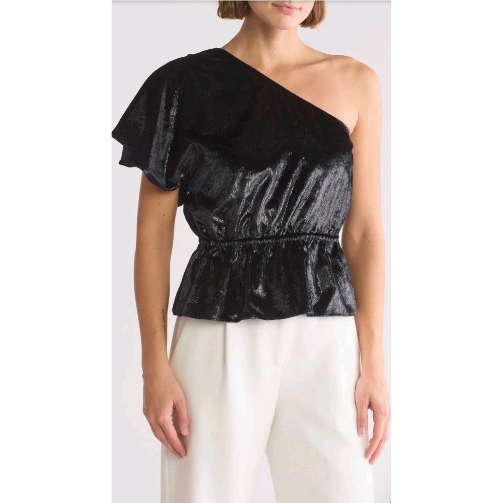 7 For‎ All Mankind One Shoulder Ruffle Top Womens Size Small Black